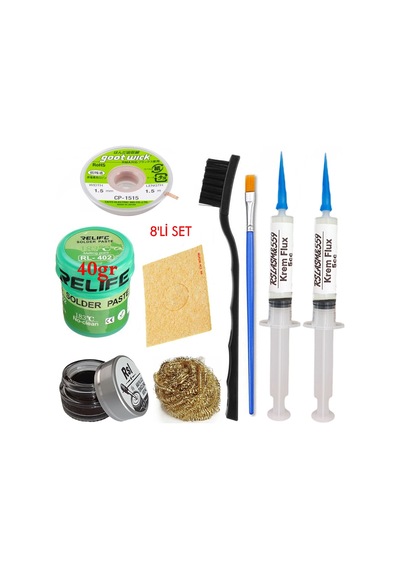 Relıfe Rl-402 Krem Lehim 183 C 40gr Havya Uç Temizleyici Seti Flux Lehim Toplama Cp-1515 Emme Teli Fırça Set03
