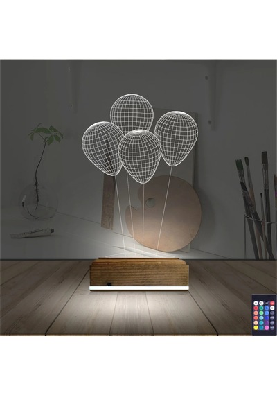 Luvivia Balon Kutlama Doğum Günü 3d Lamba - Masa Gece Lambası Şeffaf
