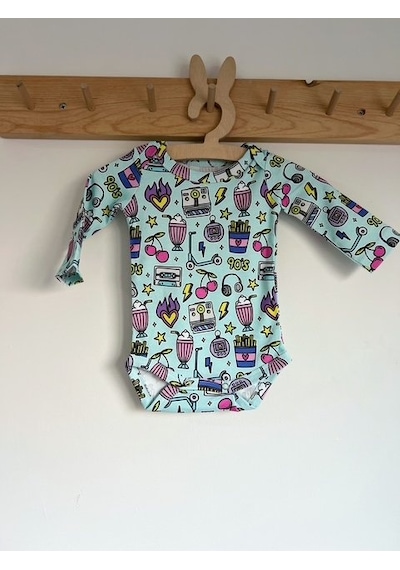 Key Kids Retro 90's Kirazlı Mavi Pembe %100 Organik Pamuklu Kız Unisex Bebek Body Zıbın