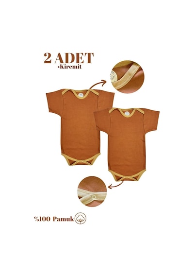 Betül Bebek Kısa Kollu 2'li Organik Pamuk Çıtçıtlı Bebek Body&zıbın 2adet Kiremit