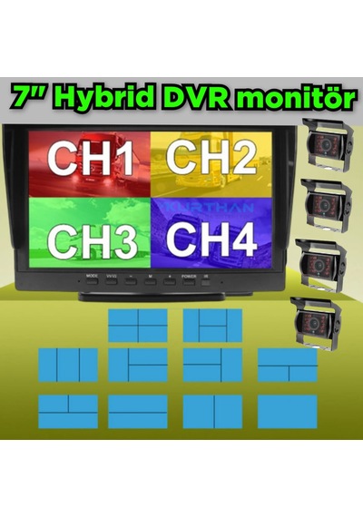 7 İnç Dvr Ekran 4 Adet Metal Kasa Ledli Kamera Seti 12 24 Volt