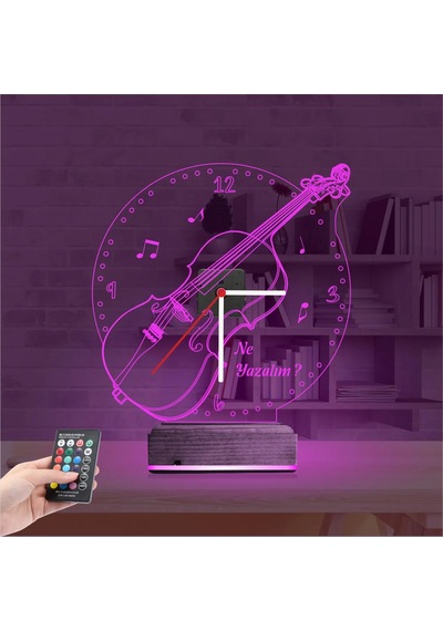 Luvivia Keman Müzik Nota V2 Kişiye Özel Saatli 3d Lamba - Masa Gece Lambası Şeffaf