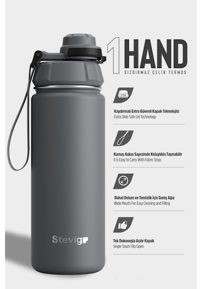 Stevig 1 Hand Leak-proof Sızdırmaz Çelik Termos 500 Ml Grey St-209