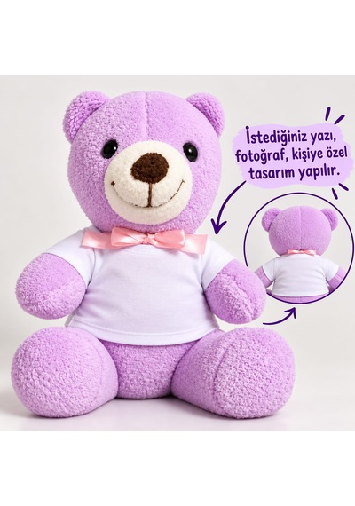 Açık Mor Ayıcık 20 Cm Kişiye Özel Peluş Oyuncak İsimli Ve Özel Tasarım