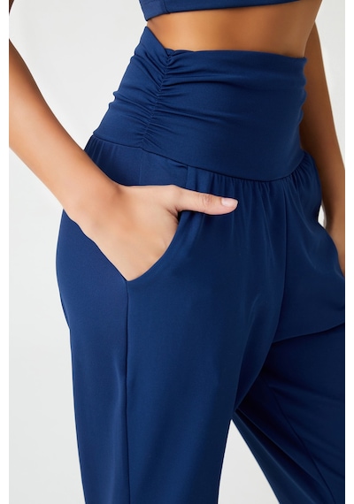 Los Ojos Lacivert Beli Lastikli Şalvar Görünümlü Harem Pantolon Yoga Joggers Lacivert Lacivert