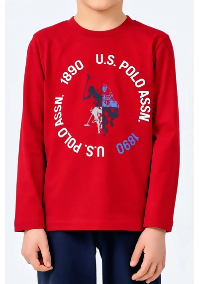 U.S. Polo Assn. Baskılı Uzun Kollu Erkek Çocuk Pijama Takımı Kırmızı