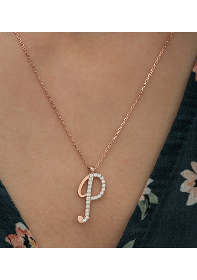 925 Ayar P Harfi Kolye Kadın Gümüş Kolye Rose Gold