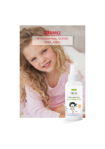 INCIA %100 Doğal Kolay Tarama Spreyi Çocuklar İçin Nemlendirici Parlaklaklaştırıcı Anti Klit 100 ml