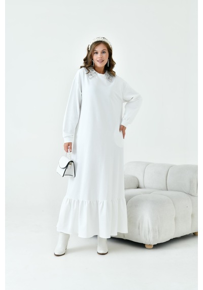 FTZ Women Ftz Kadın Bebe Yaka Elbise Ekru 30968-ekru
