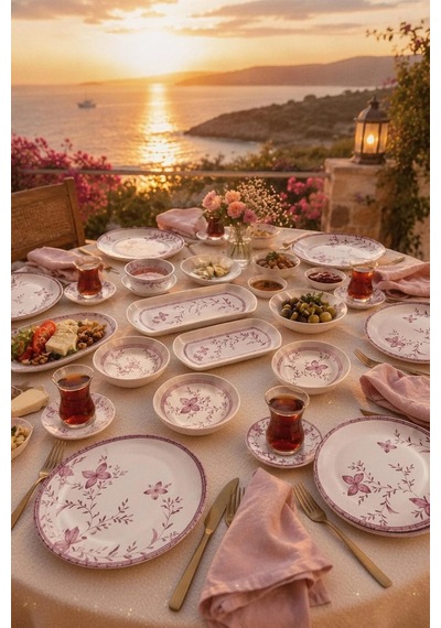 Verna Pembe 14 Parça 6 Kişilik Kahvaltı Takımı, Lüx Kahvaltı Seti Diğer