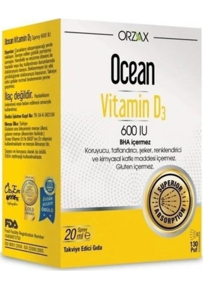 Orzax Ocean Vitamin D3 600 Iu Oral Sprey 20 Ml