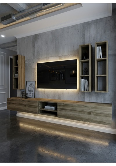 Resital Ledli Duvara Monte Tv Sehpası - Ceviz - W6003-2 Ceviz