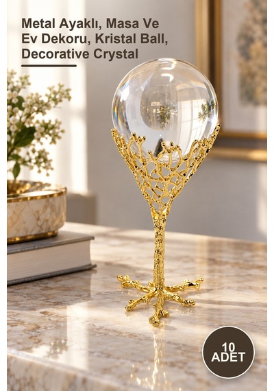 10 Adet Dekoratif Kristal Küre Metal Ayaklı, Masa Ve Ev Dekoru, Kristal Ball, Decorative Crystal 1