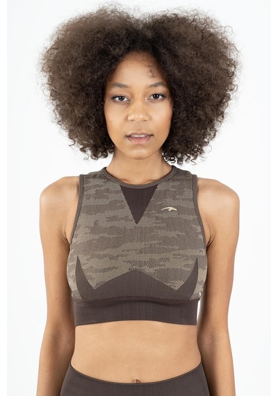 Maraton Active Slimfit Kadın Bisiklet Yaka Kolsuz Fitness Kahverengi Bra 813054-Kahverengi