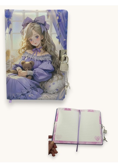 Kore Kız Hatıra Defteri Günlük Kilitli Defter 80 Yaprak - Mor