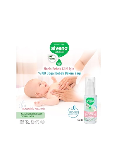 Siveno %100 Doğal Bebek Yağı Organik Jojoba Bakım Masaj Yağı Parafinsiz Bitkisel Vegan 50 Ml
