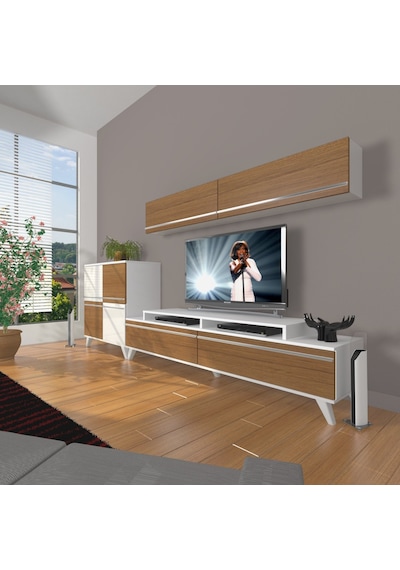 Decoraktiv Ekoflex 6y Mdf Retro Tv Ünitesi Tv Sehpası Beyaz - Ceviz