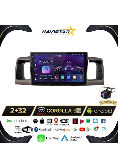 Toyota Corolla 2000-2004 Model 2+32gb Android 13 Kablosuz Carpla