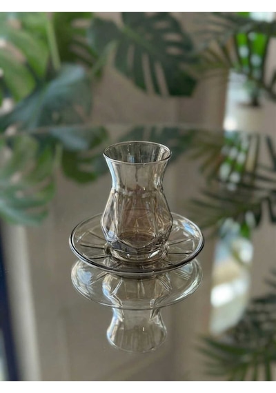 Çnr Home Collection 12 Parça 6 Kişilik Füme Cam Bardak Seti Altın