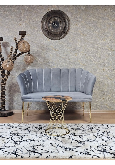 Zafir İkili Gold Kaplama Tel Ayak Papatya Çay Seti Koltuk Takımı , Balkon, Salon, Ofis, Cafe Koltuk Takımı Gri