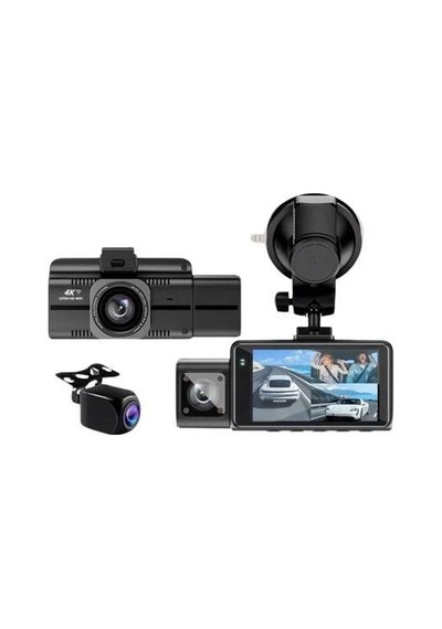 F6 4k 1080p Monitörlü Gece Görüşlü 3 Kanal Wifi/gps Li Döngü Kayıtlı Araç Iç Dış Kamera - G6t