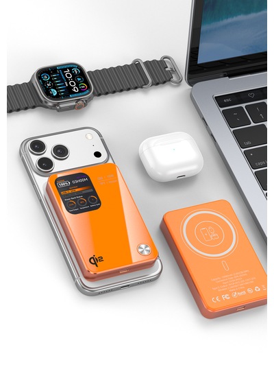 10.000 Mah Magsafe Hızlı Şarj Qı2/pd 20w Tft Ekranlı Powerbank Premium Serisi Turuncu