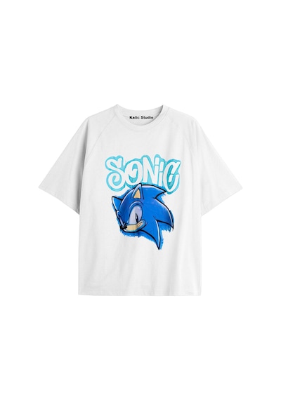 Kalic Studio Unisex Bay Sonic Desenli Beyaz Yazlık T-shirt Beyaz-186