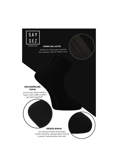 Saysez Bambu Erkek Yarım Konç Düz Gri Melanj Renk Çorap Dikişsiz Premium Kutulu 5'li / Hediyelik Gri Melanj