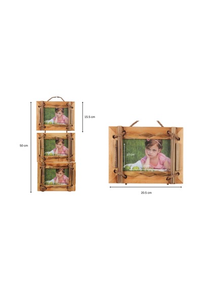 El Yapımı Doğal Ahşap 3 Lü Bambu Bamboo Fotoğraf Çerçevesi Dekoratif Ev Ofis Hediyesi Duvar Süsü - 6