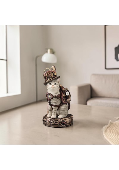 Wıse Steampunk Kedi Dekoratif Obje Poliresin Koleksiyon Biblosu 17,5 Cm -