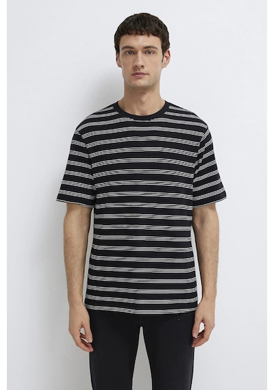 Mavi Erkek Çizgili Kısa Kollu Pamuklu T-shirt M0613134 Siyah Siyah