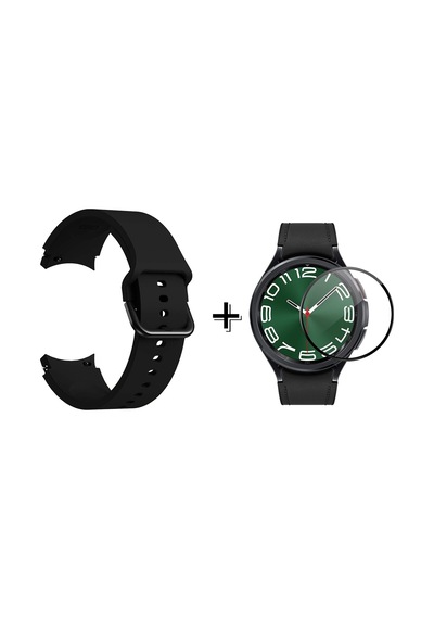 Forzacase Samsung Galaxy Uyumlu  Watch 6 40mm İle Silikon Kordon Kayış + Ekran Koruma Filmi - Fc163 Siyah