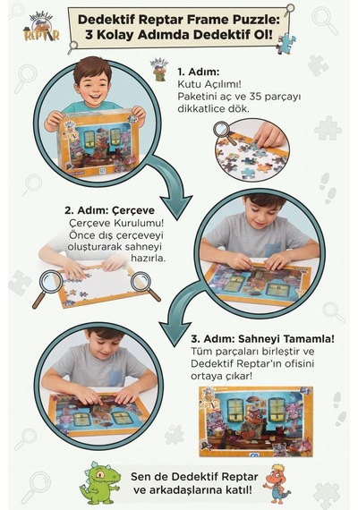 Dedektif Reptır 35 Parça Ofis Temalı Çerçeveli Eğitici Ve Eğlenceli Oyuncak Puzzle