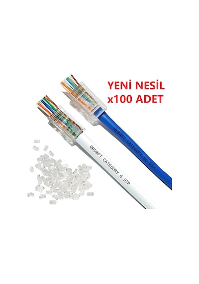 Yeni Nesil Jak Cat5/Cat6 Rj45 Konnektör 100 Lü Paket Cat6 Ez 4381