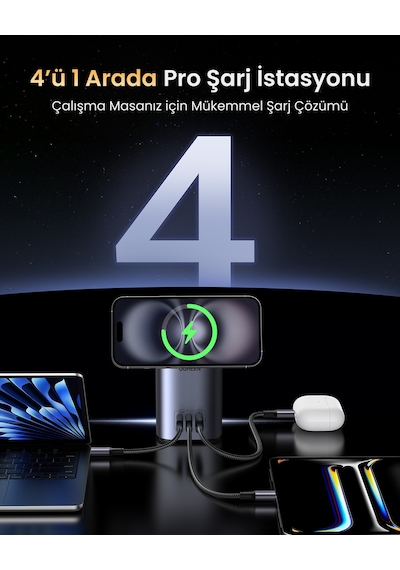 Ugreen Nexode Qi2 65w Standlı Magsafe Wireless Masaüstü Şarj Cihazı, 2xusb-c, 1xusb-a, 55321