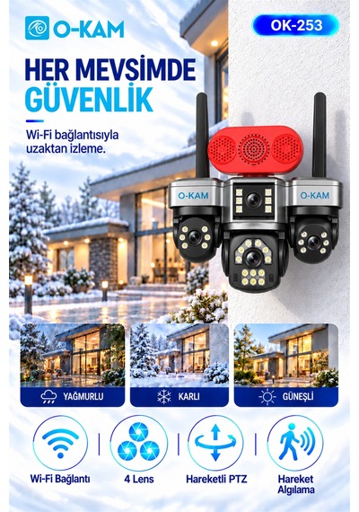 O-kam Ok-253 Premium W 4 Lensli Wi-fi Ptz Güvenlik Kamerası