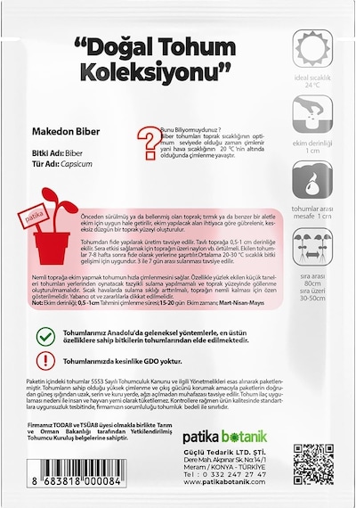 Tr 200 Adet Makedon Biber Tohumu Sarı, Turşuluk