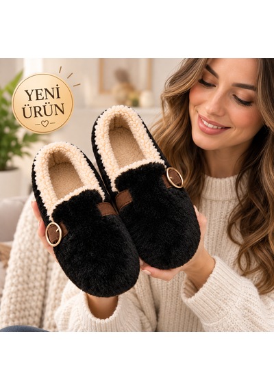 Moon Cloud Kadın Peluş Gold Aksesuar Detaylı Sıcak Tutan Loafer Ev-ofis Ayakkabı-babet Hediyelik-çeyizlik Siyah Moon Cloud Kadın Peluş Gold Aksesuar Detaylı Sıcak Tutan Loafer Ev-ofis Ayakkabı-babet Hediyelik-çeyizlik Siyah