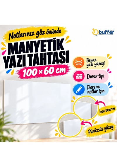 Ergonomik Manyetik Duvar Yazı Tahtası 100 X 60 Cm Çalışma Alanı Default