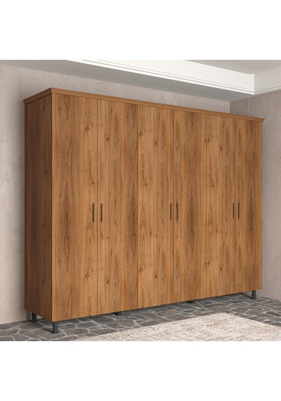 Soft Wood 6 Kapaklı Masif Ahşap Gardırop Ceviz