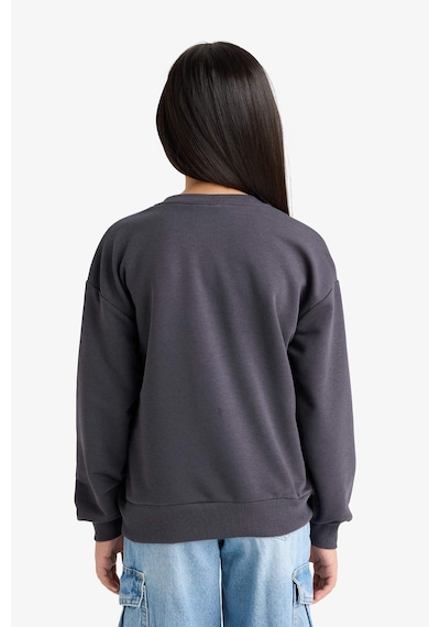 Defacto Kız Çocuk Disney Lilo & Stitch Relax Fit Bisiklet Yaka Sweatshirt F3410a825auar31 Antrasit