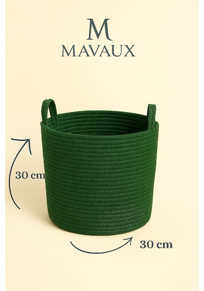 Mavaux Çok Amaçlı, 30cm-30cm Orta Boy, Yanları Saplı, Jüt, Hasır, Dokuma Sepet, Düzenleyici Organizer Yeşil