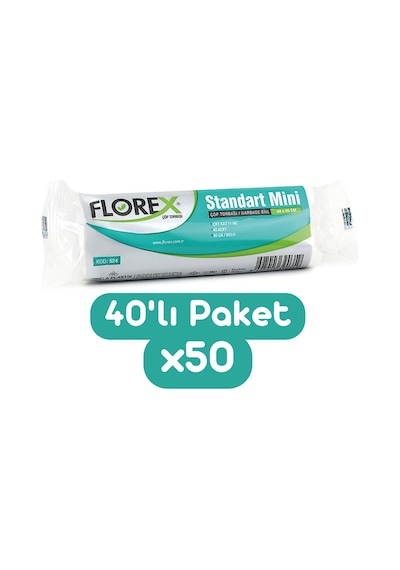 Florex Standart Mini Boy Çöp Torbası 44x45 Cm 40'lı Rulo Beyaz 50 Rulo (2000 Adet 1 Koli)