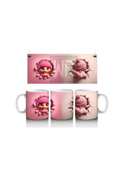 Pembe Bereli Sevimli Ejderha Karakteri - Baskılı Kahve Kupası Renkli