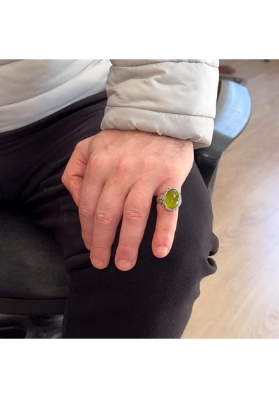 Erkekler İçin Lüks 925 Ayar Gümüş Sentetik Taş Yüzükler - Çeşitli Koleksiyon Peridot Sentetik Taş Gümüş