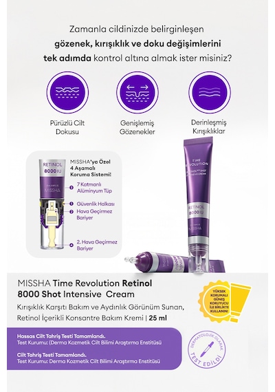 Yüksek Retinol İçerikli Krem Time Revolution Retinol 8000 Shot Intensive Cream