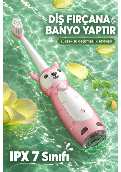 Exenar - Pembe - Çocuk Şarjlı Sonic Elektrikli Diş Fırçası 3 Akıllı Modlu Ipx7 Su Geçirmez Titreşimli Yumuşak Kıllı