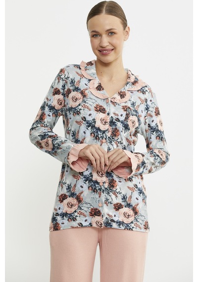 Sementa Yumuşak Dokulu Düğmeli Pijama Takım - Somon Somon