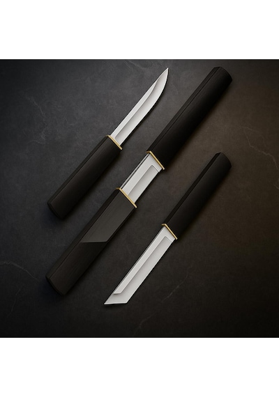 Valkyrie 2 Li Japon Tanto Şef Bıçağı Seti Paslanmaz Çelik, Kılıflı, Ultra Keskin Kamp & Mutfak Bıçak Seti Siyah Siyah