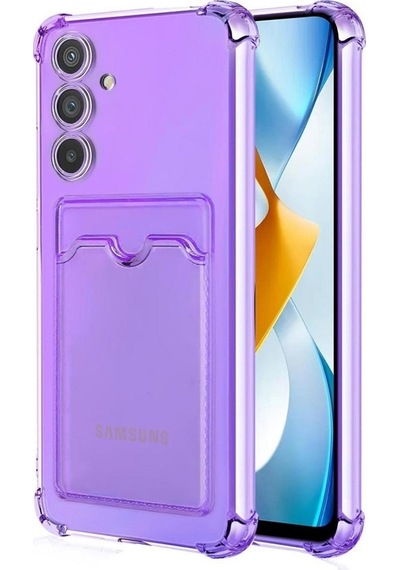 Samsung Galaxy A14 Uyumlu Kılıf Extra Köşe Korumalı Kartlıklı Cüzdanlı Silikon Kapak Lila